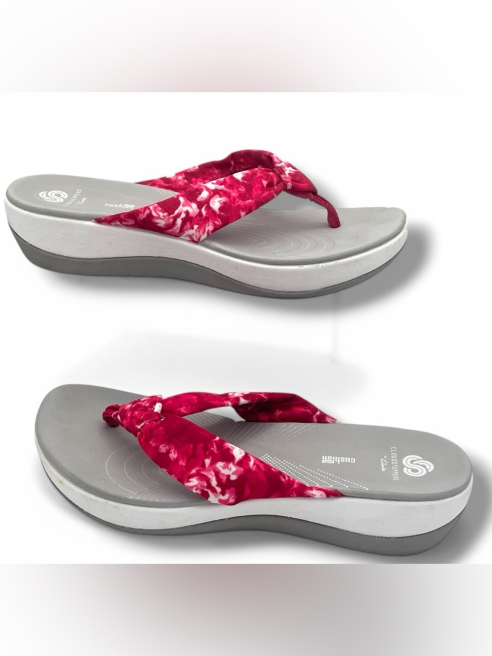 Clarks Cloudsteppers Pink Gray Flip Flops Women’s Size 9 Comfort